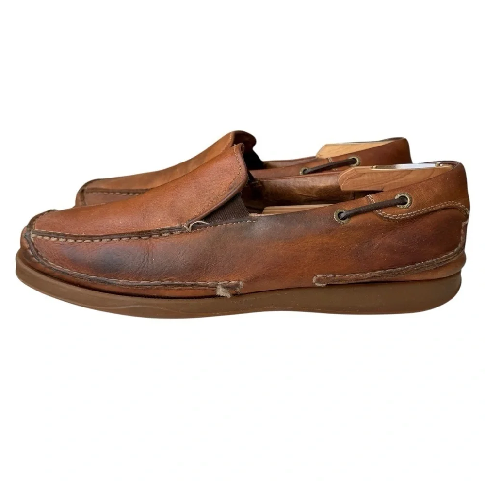 Hush Puppies Men’s Nassau Tan Slip On Leather Loafers Casual Shoes Size 9.5
